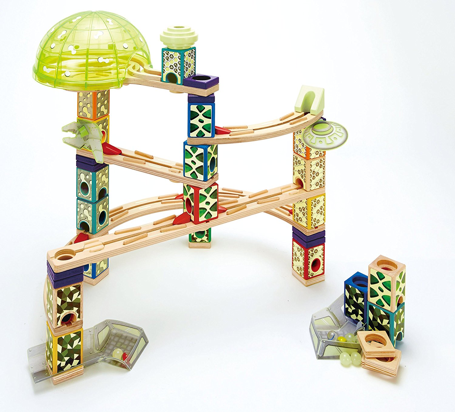 Space City Wooden Glow in the Dark Marble Run